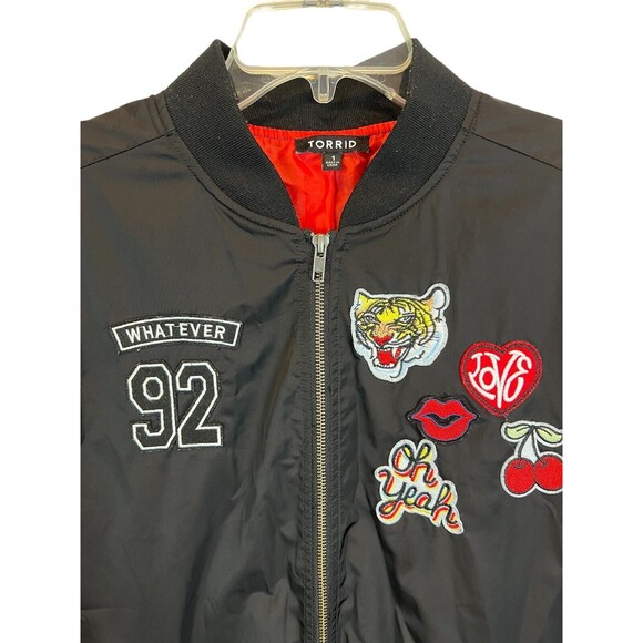 Torrid Whatever Jacket  Women's Size 1X  Black Bomber Style w Patches - Picture 4 of 10